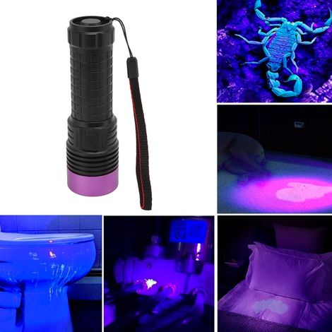 Lampe torche UV haute puissance, miroir noir UV, lampe à lumière ultraviolette pour bijoux, fluorescence, lutte contre la contrefaçon, détection des taches d'huile, lampe torche UV 365 nm (1/5)