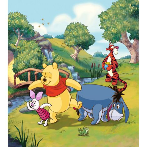 papier peint panoramique Winnie l'ourson vert, bleu et jaune  - Disney