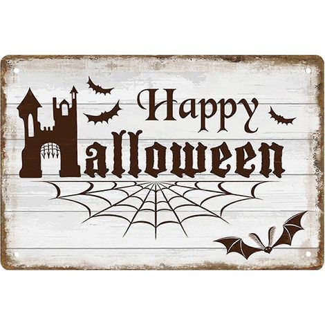Décorations saisonnières et festives - Panneaux en métal rétro Halloween - Peinture sur fer vintage pour décoration murale - 30 x 20 cm (12 x 8 pouces) Q (1/5)