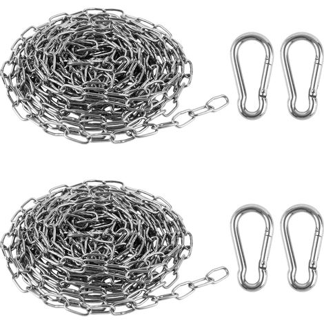 2 Chaîne en Acier Inoxydable, 1,5mm10m Chaine Acier avec 4 Mousqueton Chaine Inox pour Clôture, Fauteuils Suspendus, Hamacs, Sacs De Sable Et Chaîne De Chien, Charge Maximale de 15KG (1/5)