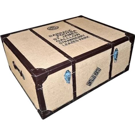 Malle de rangement table basse vintage 75x60cm – Panneaux de particules – Design élégant avec inscriptions originales – Meubletmoi (1/5)