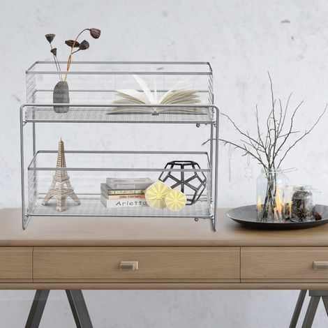 1 Organiseur 2 Niveaux, Paniers Coulissants, Fer, Rangement Cuisine, Armoire, Salle De Bain