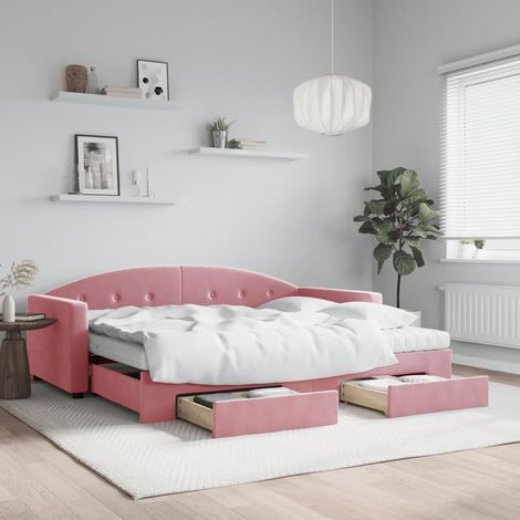 Sofá cama nido con cajones terciopelo rosa 90x200 cm (1/5)