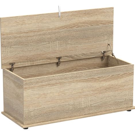 Aufbewahrungsbank/Sitzbank, 100x40x40 cm, Naturfinish, mit Deckel und Sicherheitsscharnieren