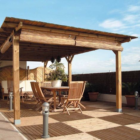 KIT PÉRGOLA MADERA 4X3.6X2.4 M + POSTES 12X12 NORTENE (1/6)