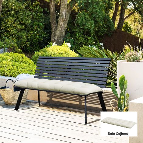 Coussin pour banc de jardin ou fauteuil à bascule 128 x 48 x 8 cm avec 2 cordons de fixation, imperméable et résistant aux UV, couleur crème 50+ (1/5)