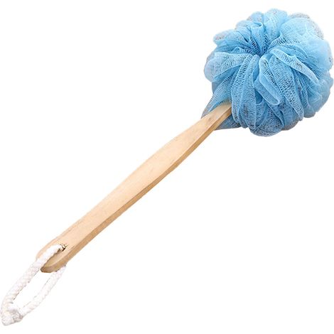 Longue poignée gant de douche exfoliant corps bleu éponge nettoyante pour bain salle de bain (1/5)