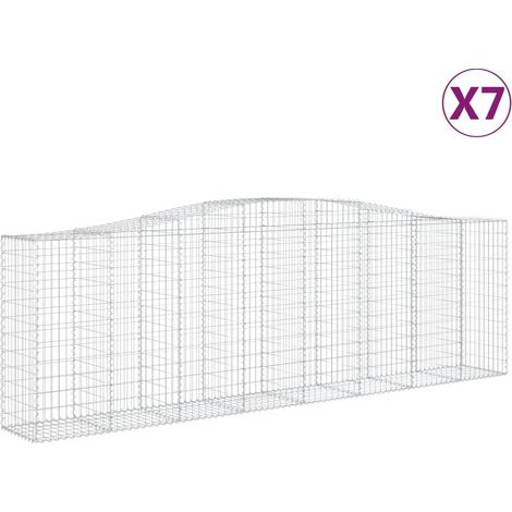 Lot de 7 paniers à gabions clôture cage mur de soutènement arqués 400 x 50 x 120/140 cm fer galvanisé Argent