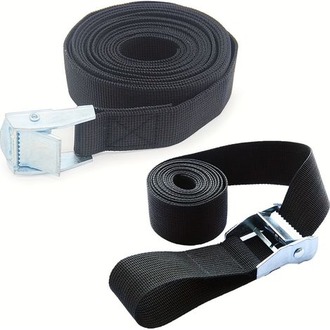 Lot de 2 sangles de chargement réglables (2,5 cm x 3 m) convient pour arrimer des charges sur des motos et des camions. (1/4)