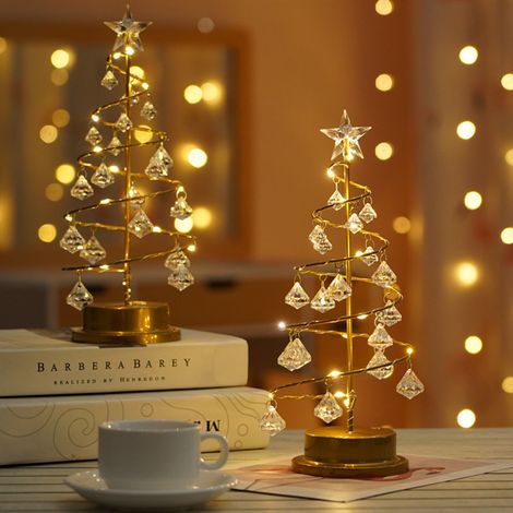 Lot de 2 veilleuses de Noël en forme de sapin, blanc chaud, en cristal et diamant, idéales pour décorer une chambre ou une table (1/5)