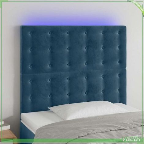Tête de lit à LED - 3122898 - Velours bleu foncé - 90x5x118/128 cm - LED USB 55cm, hauteur réglable (1/5)