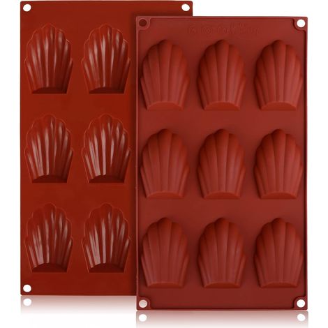 Stampo per madeleine in silicone classico a 9 cavità, 2 pezzi, stampi per madeleine per cioccolato e muffin (marrone) (1/5)