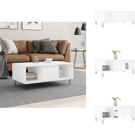 Table basse Blanc 90x50x36,5 cm Bois d'ingénierie - Table Basse Blanche - Meuble Salon - Table D'appoint - Table Design - Rangement Pratique (1/5)