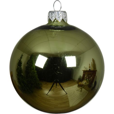 Palline per albero di Natale in vetro decorate color te verde lucido -6 sfere da 8 cm (1/2)
