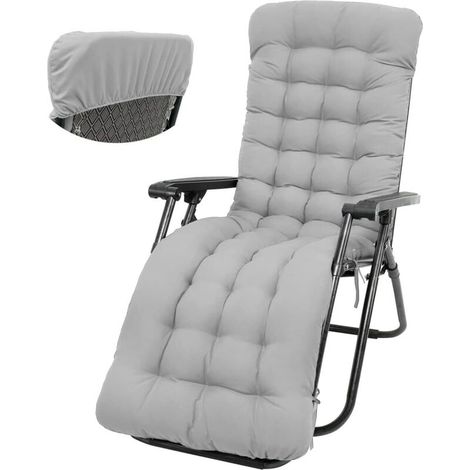 1 Coussin Transat 170x50cm Polyester Coton Antidérapant Jardin Terrasse Gris (1/5)