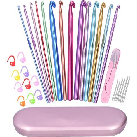 Crochet Hook Set Alumina Crochet Needle Colorful Sweater Knitting Tools Household SuppliesRose Gold (1/5)