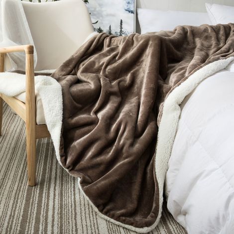 BEBUSINGOTO Couverture (taille du jeté 80x140cmMarron) Couverture en peluche super douce et réversible en flanelle microfibre pour canapé, lit, canapé Ultra luxueuse, chaude et confortable (1/4)