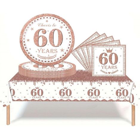 Partygeschirr 60. Geburtstag Roségold 37 Teile für Damen & Herren