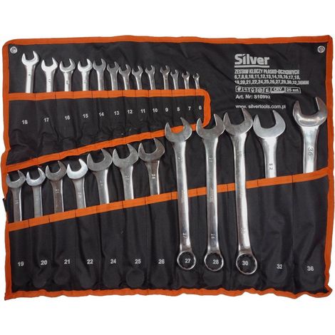 Silver Set di chiavi a bocca e ad occhio 25 pezzi in acciaio cromomolibdeno