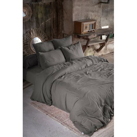 Housse de couette double gaze de coton luxe 240 x 220 cm Gaia Gris anthracite