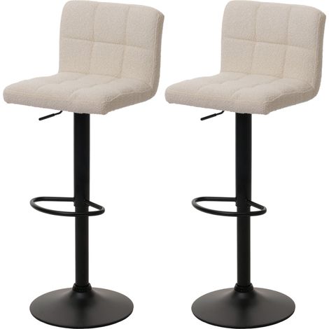 [NEUWERTIG] 2er-Set Barhocker HHG-852, Tresenhocker Barstuhl, höhenverstellbar drehbar, Stoff Boucle (450g/m²) MVG creme-beige