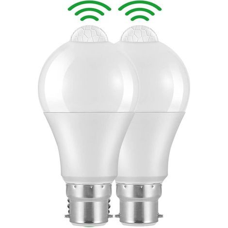 Ampoule Detecteur de Mouvement B22 Baïonnette LED, 12W, 1020lm, Blanc Froid 6000 K, CIR 85, étanches IP42 à économie d'énergie, non dimmable, Ampoule à Détecteur de Mouvement(2 pièces) (1/5)