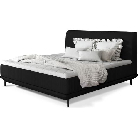 Lit boxspring 140x200 velours noir sommier et matelas inclus Mastera (1/5)