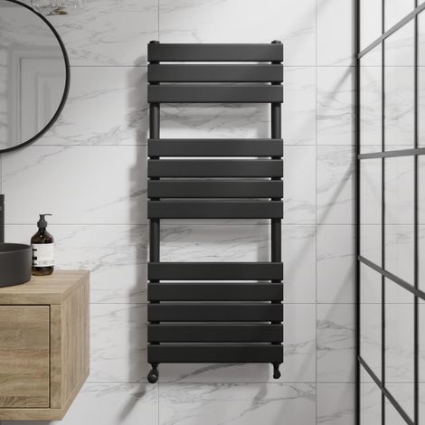 Duratherm Black Flat Panel Heated Towel Rail Bathroom Radiator 1200 x 500mm