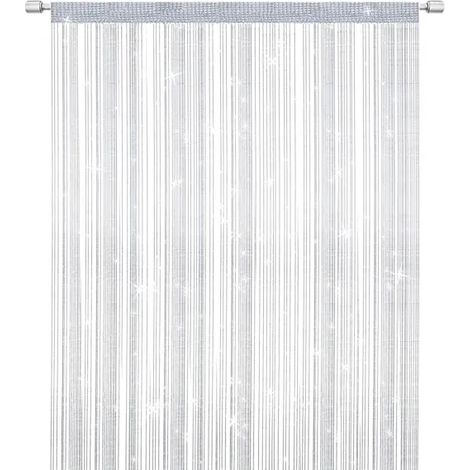 Rideaux en fil métallique, moustiquaire de porte, rideau séparateur élégant à pompons compatible avec la décoration intérieure, séparateur compatible avec les portes et fenêtres, blanc (100x200cm) (1/5)