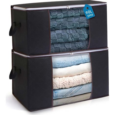 Lot de 2 Sacs de Rangement 90L, Sacs de Rangement Pliables pour Couette, Linge et Jouets, avec Poignées Renforcées (1/5)