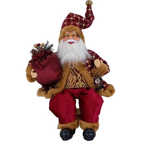 35 cm große, sitzende Weihnachtsmannfigur mit traditionellem roten Geschenksack – Weihnachtsdekoration für Fenster, Tisch oder Zuhause – Weihnachtsfeier (1/3)