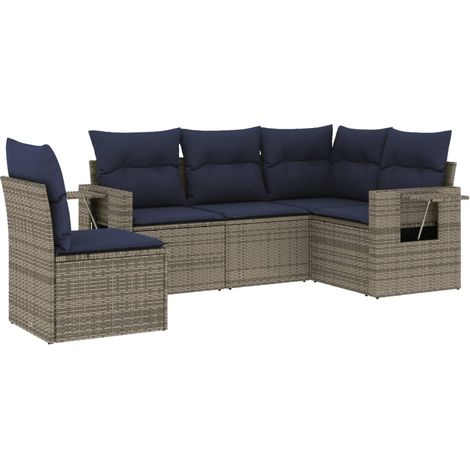 Maison Exclusive - 5-teiliges Gartensofa-Set mit Kissen, grau, Po (1/5)
