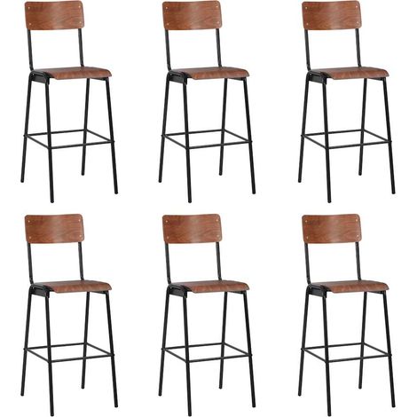 vidaXL Taburetes de cocina 6 unidades madera contrachapada y acero (1/5)