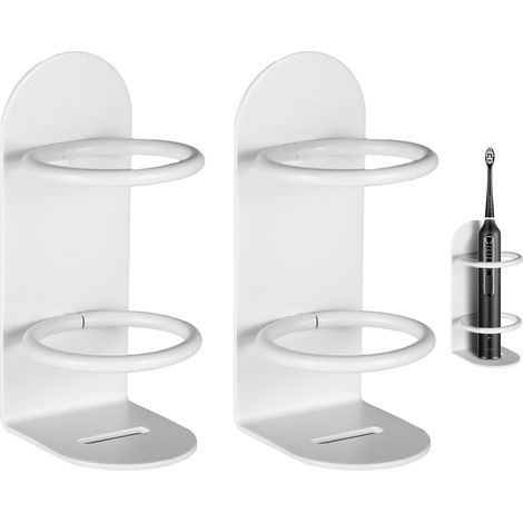 Lntyq 2 Pièces Porte-brosse à dents mural, autocollant, électrique, sans perçage, pour salle de bain, support de tête de brosse à dents