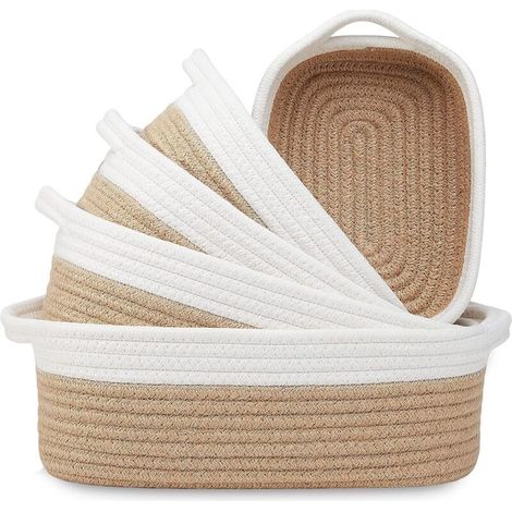 Paniers de rangement tressés, paniers de rangement pour salle de bain, paniers en corde de coton, petits paniers, adaptés aux étagères, armoires, vêtements, jouets, boîtes de rangement pour bébé (blan