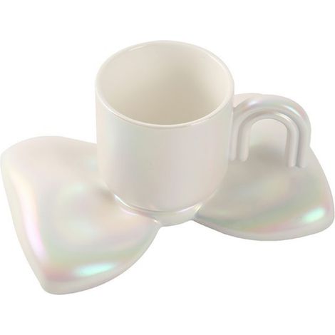Tasse À Café - Céramique - 190 ml - Avec Soucoupe À Nœud - Pour Bureau Et Maison - Lot De 1 (1/5)