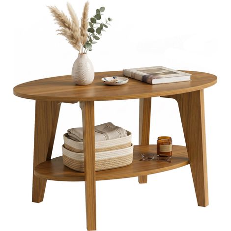 Table basse - HOMCOM - 2 niveaux - étagère inférieure ouverte - pour salon ou chambre - 80 x 50 x 45 cm - chêne (1/5)