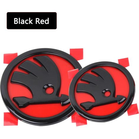 (Rouge et noir, 2 pièces 90 mm) - Emblème autocollant ABS pour capot, pare-chocs avant, coffre arrière, modèle classique, compatible avec Skoda Octavia, Superb MK2, Fabia, Rapid, Roomster. (1/2)