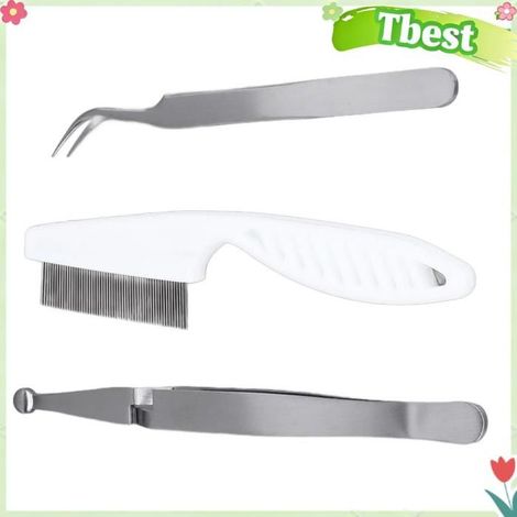 Tbest Outil d’élimination des pinces à puces Kit anti-puces pour animalerie kit Clip croisé, peigne anti-puces, clip de pointe