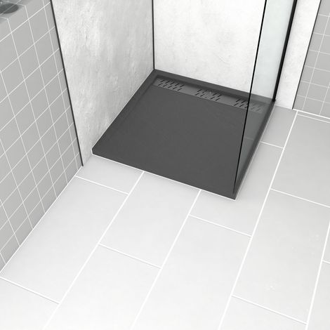 Plato de ducha en acrílico Gris Efecto Piedra 80x80x4cm - Rejillas Cromo y Gun Metal - METEORA