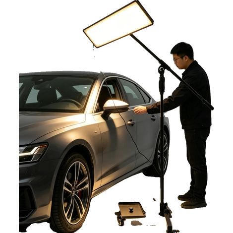 Lámpara de inspección para reparación de automóviles, tamaño del panel de luz 19,5 x 92 cm, altura ajustable de 110 a 163,5 cm, potencia aproximada de 10 W, ruedas universales, fuente de luz LED. (1/5)