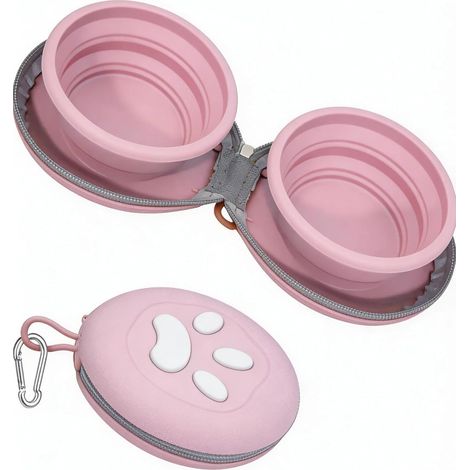 Gamelles pliables 2 en 1 en silicone avec mousqueton, bol portable à double compartiment pour voyage, camping, randonnée, chiot essentiel (1/5)