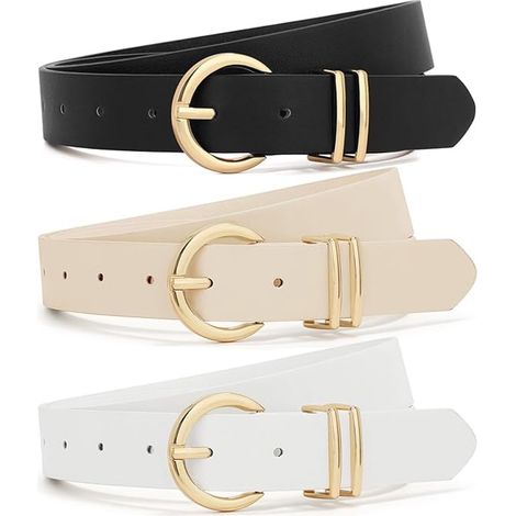 Ceinture - Cuir Souple - Boucle Dorée - 2,8 cm de Largeur - Tailles S à XXL - Pour Femme - Lot de 3