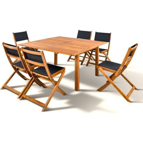 Ensemble repas de jardin TOSCANA - Table extensible + 6 chaises pliables - Bois d'acacia FSC - 6 places - Bocarnea (1/5)