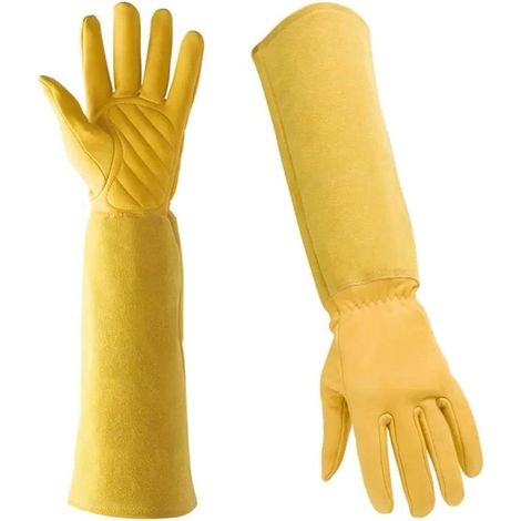 Guanti da giardinaggio a maniche lunghe, guanti da lavoro protettivi, traspiranti e flessibili, lunghezza 45 cm, gialli (1/5)