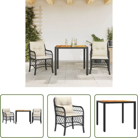 Bistro-Set - 3-tlg. Bistro-Set mit Kissen Schwarz Poly Rattan (1/5)