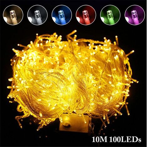 1 Guirlande Lumineuse, 100 LEDs, 10M, Câble Transparent, IP44, Intérieur Extérieur, Noël Mariage Fête (1/5)