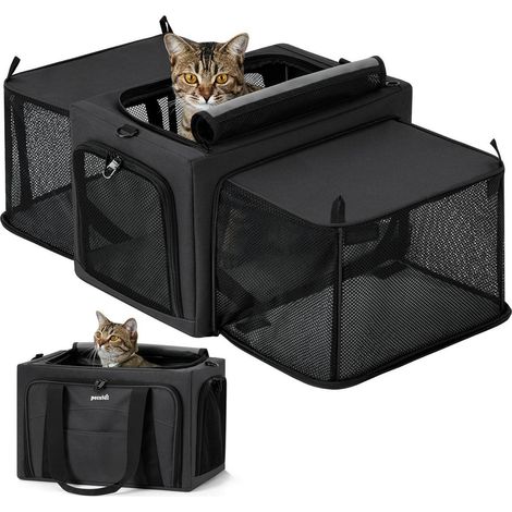 Transportbox Katze & Hund faltbar mit Seitenerweiterung, atmungsaktiv, Ausbruchschutz (1/5)