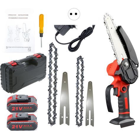Mini 6-Inch 500W Battery-Powered Chainsaw, Small Petrol Chainsaw, Electric Branch Cutter, Cordless Electric Saw for Garden (1/2)