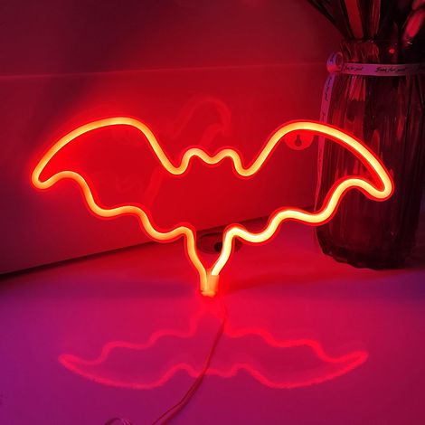 Enseigne lumineuse LED chauve-souris, décoration murale pour chambre de fille, cadeau d'anniversaire pour enfant (rouge) (1/5)